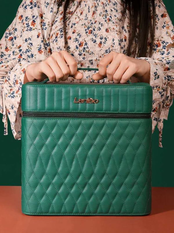 Козметична чанта от PC, с цип за отваряне, каре-шарка, еднопосочни колела