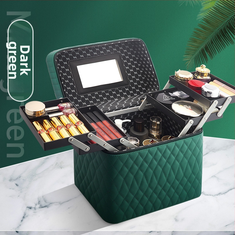 Козметична чанта от PC, с цип за отваряне, каре-шарка, еднопосочни колела