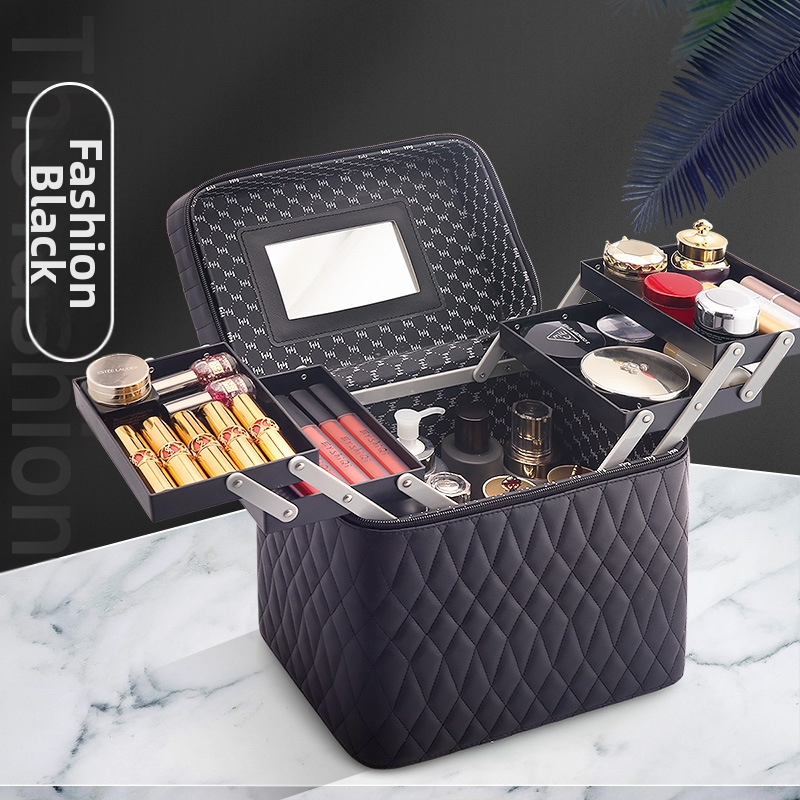 Козметична чанта от PC, с цип за отваряне, каре-шарка, еднопосочни колела