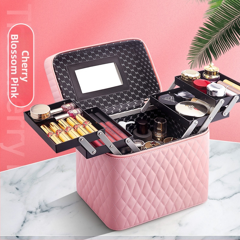 Козметична чанта от PC, с цип за отваряне, каре-шарка, еднопосочни колела