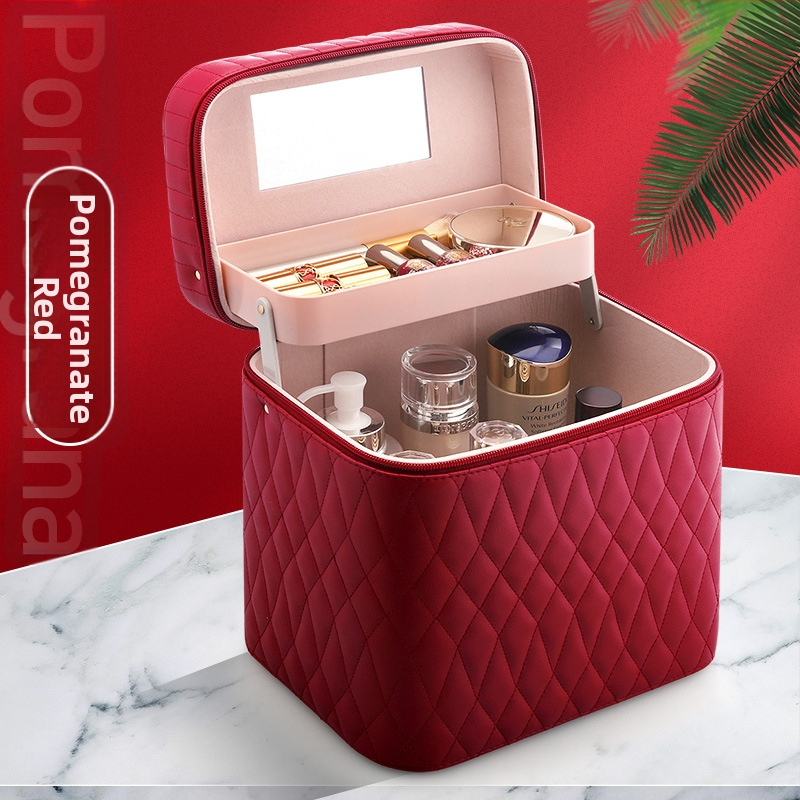 Козметична чанта от PC, с цип за отваряне, каре-шарка, еднопосочни колела