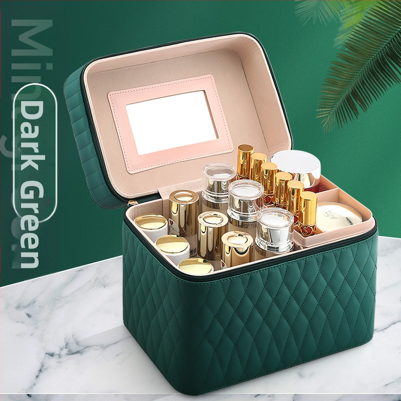 Козметична чанта от PC, с цип за отваряне, каре-шарка, еднопосочни колела