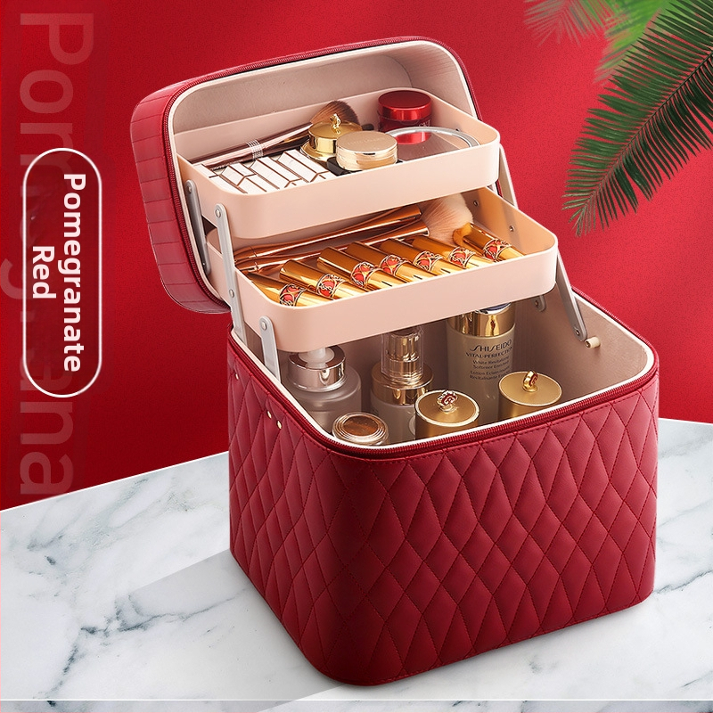 Козметична чанта от PC, с цип за отваряне, каре-шарка, еднопосочни колела