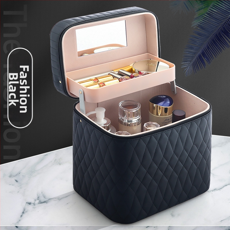 Козметична чанта от PC, с цип за отваряне, каре-шарка, еднопосочни колела