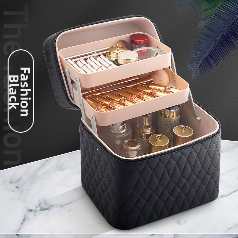 Козметична чанта от PC, с цип за отваряне, каре-шарка, еднопосочни колела