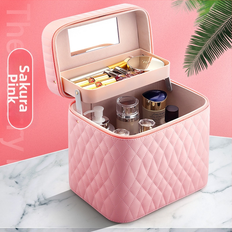 Козметична чанта от PC, с цип за отваряне, каре-шарка, еднопосочни колела