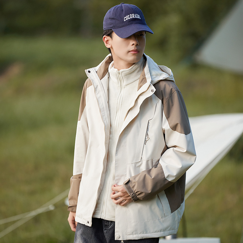 Hegymászó dzseki: három az egyben leválasztható két darabból álló készlet kapucnival, szélálló, vastag poliészter keverék