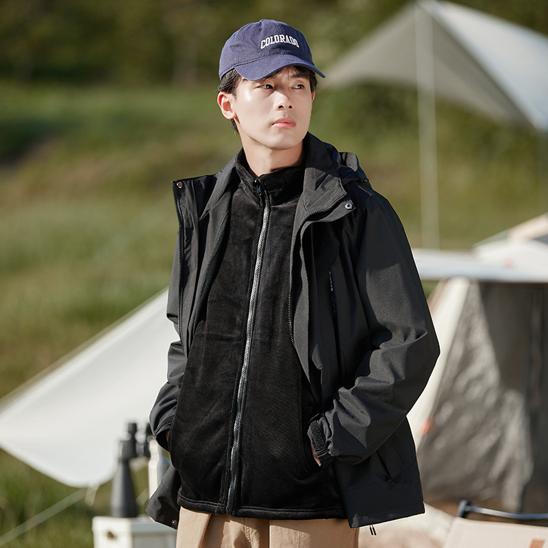 Hegymászó dzseki: három az egyben leválasztható két darabból álló készlet kapucnival, szélálló, vastag poliészter keverék