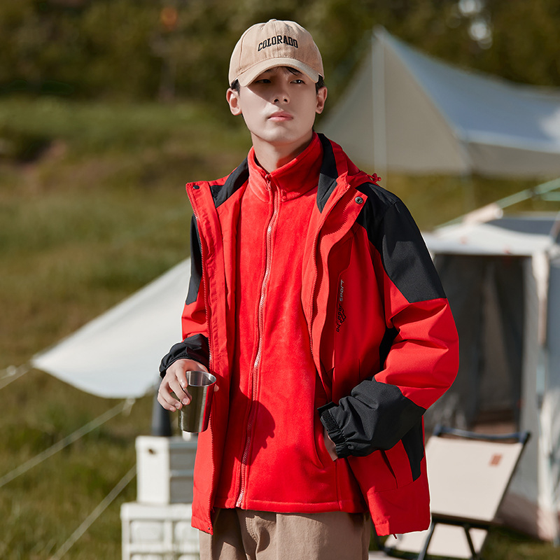 Hegymászó dzseki: három az egyben leválasztható két darabból álló készlet kapucnival, szélálló, vastag poliészter keverék