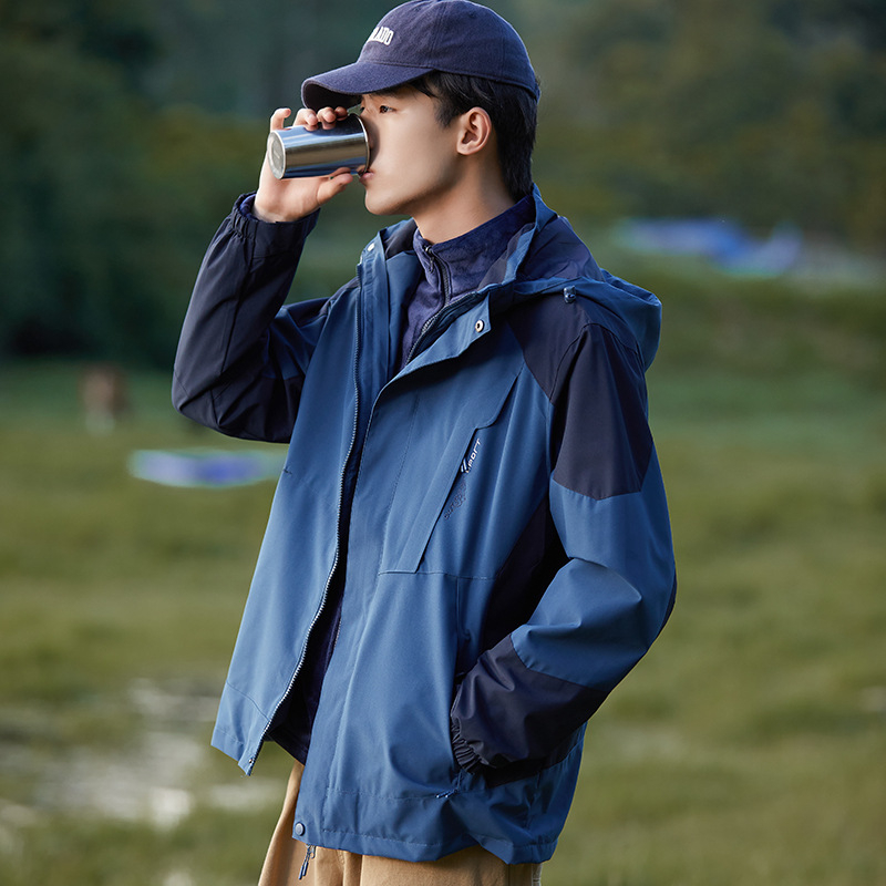 Hegymászó dzseki: három az egyben leválasztható két darabból álló készlet kapucnival, szélálló, vastag poliészter keverék