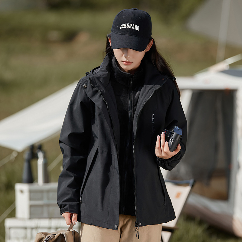 Hegymászó dzseki: három az egyben leválasztható két darabból álló készlet kapucnival, szélálló, vastag poliészter keverék