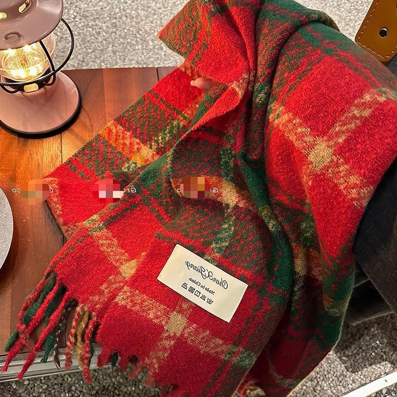 Φουλάρι με καρό σχέδιο, πλέξη warp-knit, συνθετικό κασμίρι, 100% πολυεστέρας, χειμωνιάτικη ζεστασιά