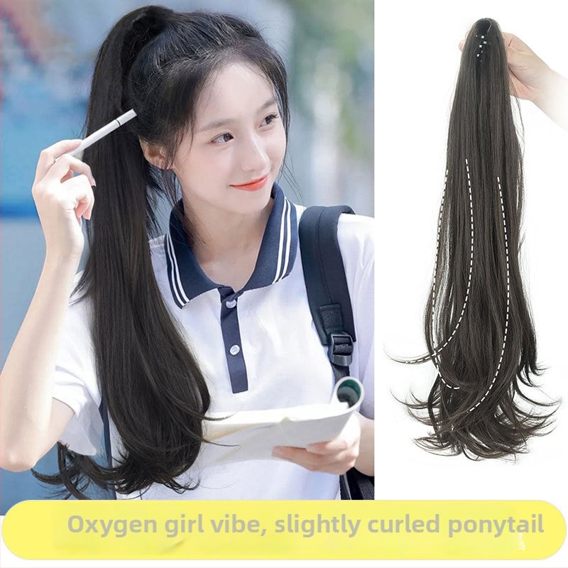 Perucă cu coadă lungă, clips de prindere, păr în bucle fine, fibră rezistentă la temperaturi înalte, model AM02/AM03, fixare mecanică, neapt pentru vopsire la temperaturi înalte