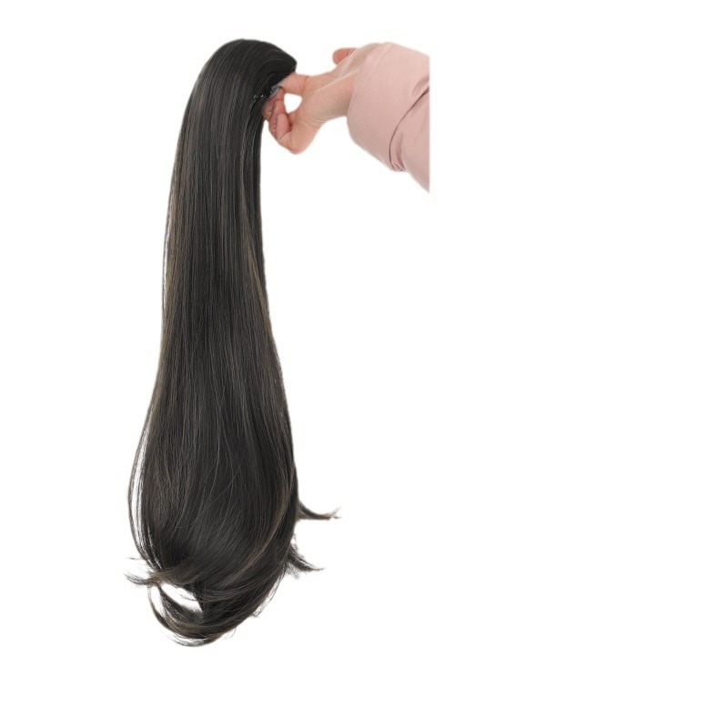 Perucă cu coadă lungă, clips de prindere, păr în bucle fine, fibră rezistentă la temperaturi înalte, model AM02/AM03, fixare mecanică, neapt pentru vopsire la temperaturi înalte