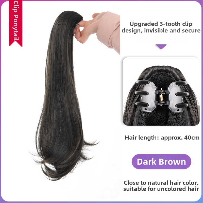 Perucă cu coadă lungă, clips de prindere, păr în bucle fine, fibră rezistentă la temperaturi înalte, model AM02/AM03, fixare mecanică, neapt pentru vopsire la temperaturi înalte