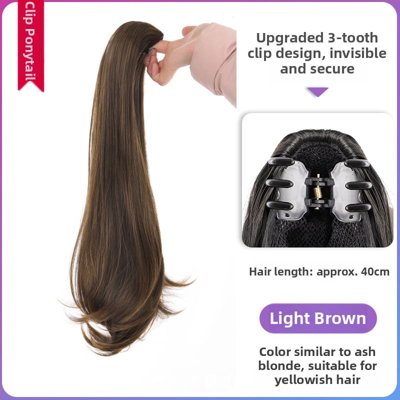 Perucă cu coadă lungă, clips de prindere, păr în bucle fine, fibră rezistentă la temperaturi înalte, model AM02/AM03, fixare mecanică, neapt pentru vopsire la temperaturi înalte