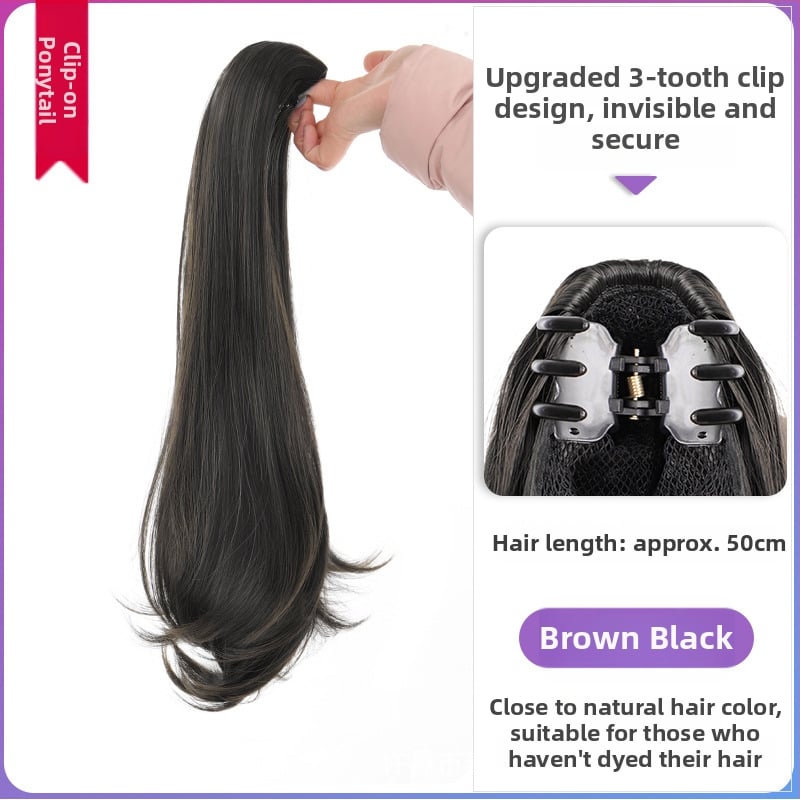 Perucă cu coadă lungă, clips de prindere, păr în bucle fine, fibră rezistentă la temperaturi înalte, model AM02/AM03, fixare mecanică, neapt pentru vopsire la temperaturi înalte