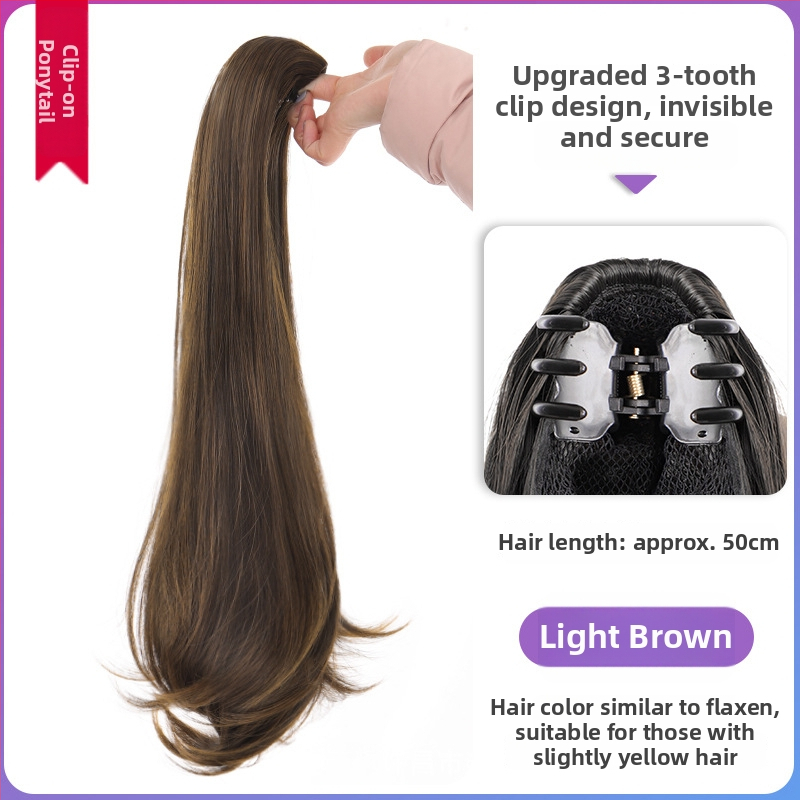 Perucă cu coadă lungă, clips de prindere, păr în bucle fine, fibră rezistentă la temperaturi înalte, model AM02/AM03, fixare mecanică, neapt pentru vopsire la temperaturi înalte