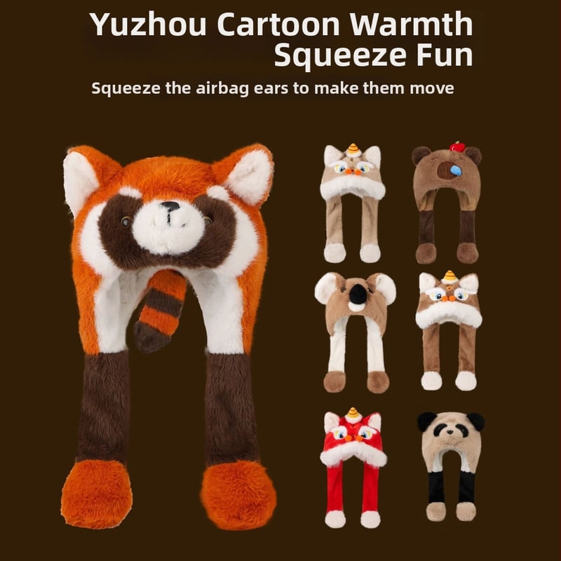 Γούνινο παιδικό καπέλο για τον χειμώνα με κινητά αυτιά και ενσωματωμένο κασκόλ – unisex σετ δύο τεμαχίων για παιδιά, μαξιλάρι αέρα, Χειμώνας 2025