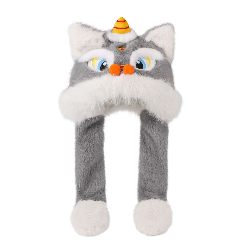 Γούνινο παιδικό καπέλο για τον χειμώνα με κινητά αυτιά και ενσωματωμένο κασκόλ – unisex σετ δύο τεμαχίων για παιδιά, μαξιλάρι αέρα, Χειμώνας 2025