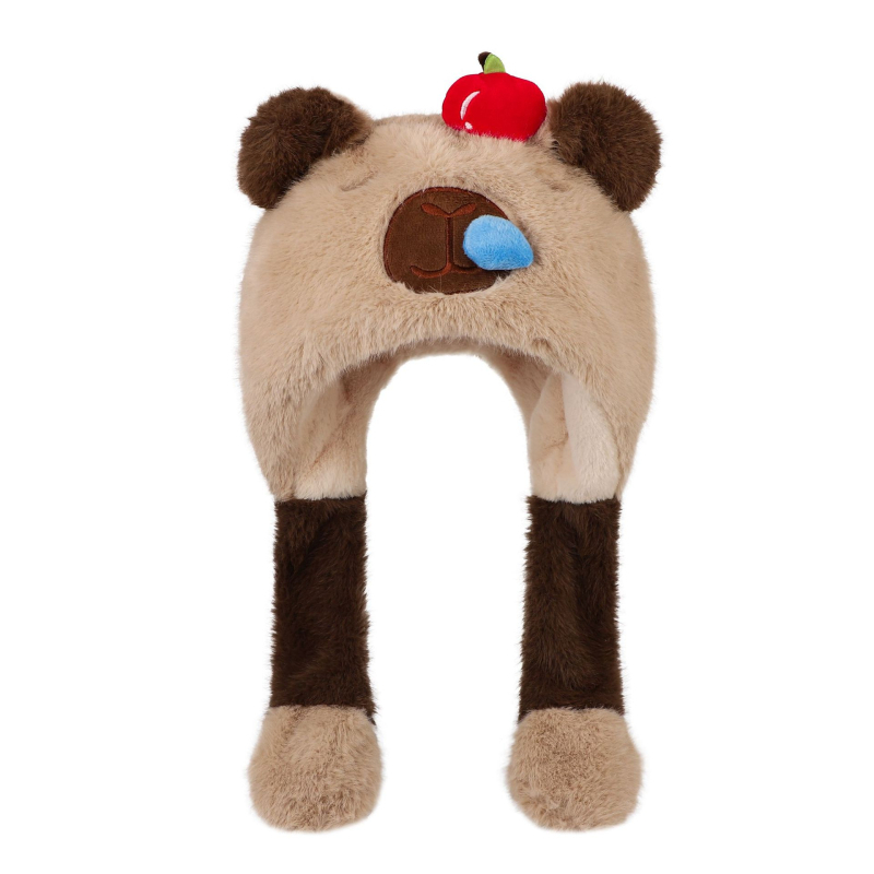 Γούνινο παιδικό καπέλο για τον χειμώνα με κινητά αυτιά και ενσωματωμένο κασκόλ – unisex σετ δύο τεμαχίων για παιδιά, μαξιλάρι αέρα, Χειμώνας 2025