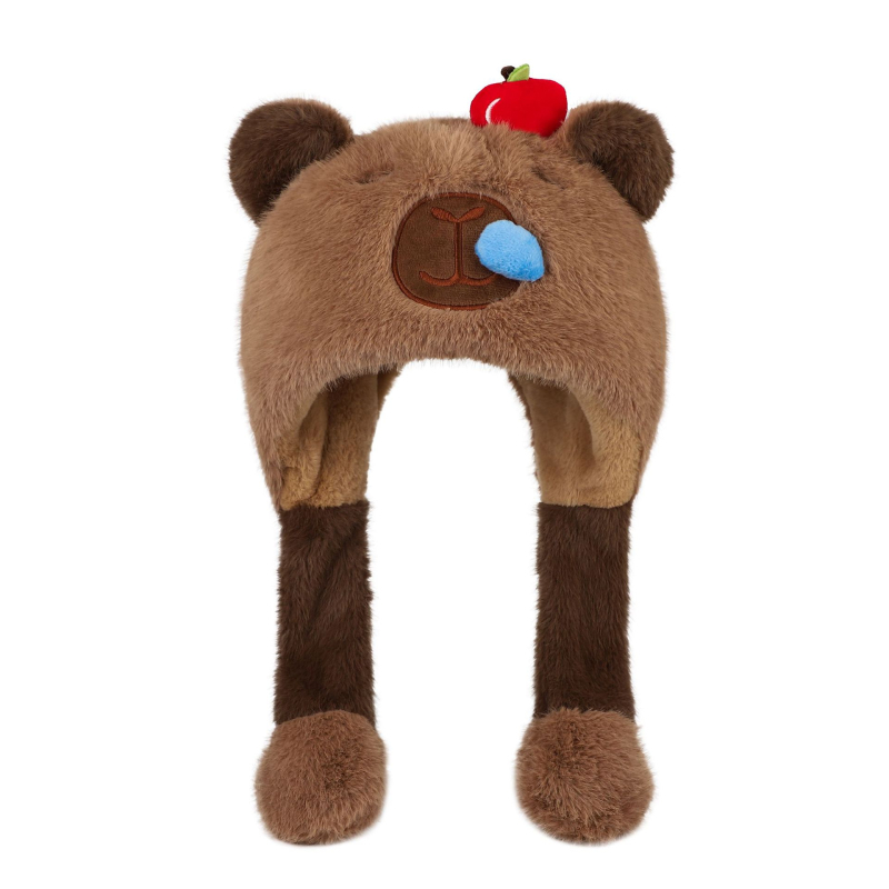 Γούνινο παιδικό καπέλο για τον χειμώνα με κινητά αυτιά και ενσωματωμένο κασκόλ – unisex σετ δύο τεμαχίων για παιδιά, μαξιλάρι αέρα, Χειμώνας 2025