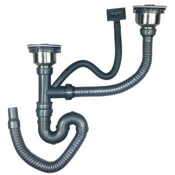 Медна дренажна тръба за кухненска мивка – комплект за двойни корита, CE сертифицирани фитинги