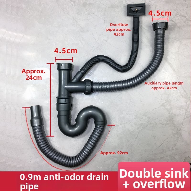 Медна дренажна тръба за кухненска мивка – комплект за двойни корита, CE сертифицирани фитинги