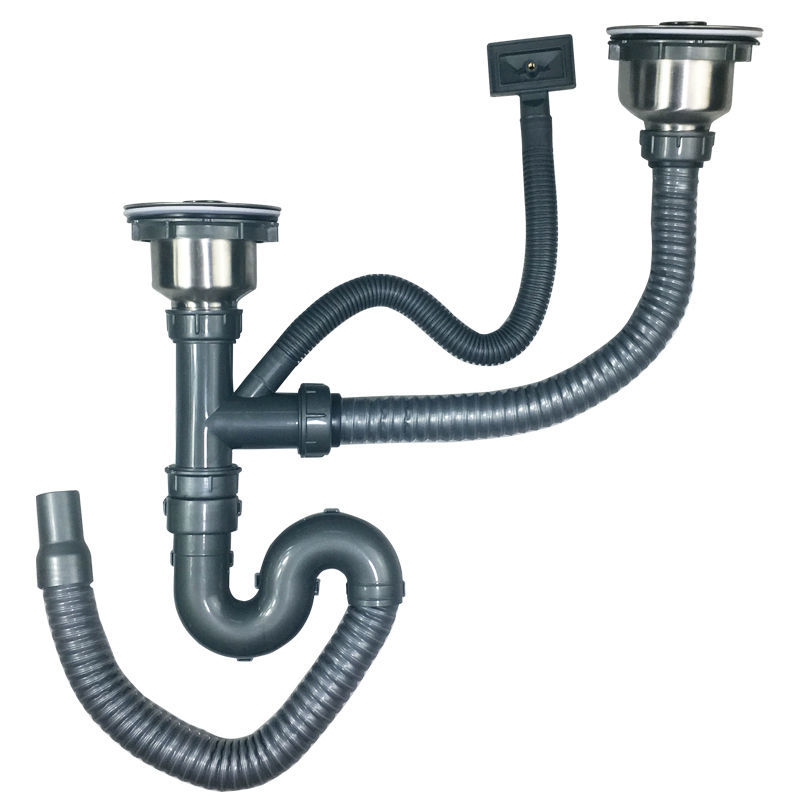 Медна дренажна тръба за кухненска мивка – комплект за двойни корита, CE сертифицирани фитинги