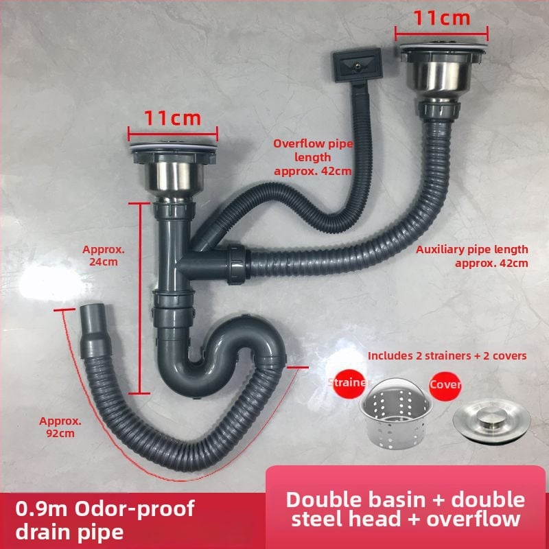 Медна дренажна тръба за кухненска мивка – комплект за двойни корита, CE сертифицирани фитинги