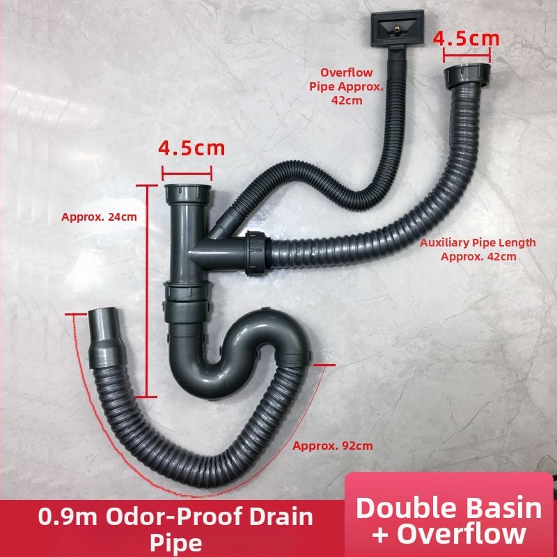 Медна дренажна тръба за кухненска мивка – комплект за двойни корита, CE сертифицирани фитинги