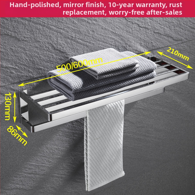 Fali törölközőtartó, 304 rozsdamentes acél, tükrös felület, két darabos készlet a fürdőszobához