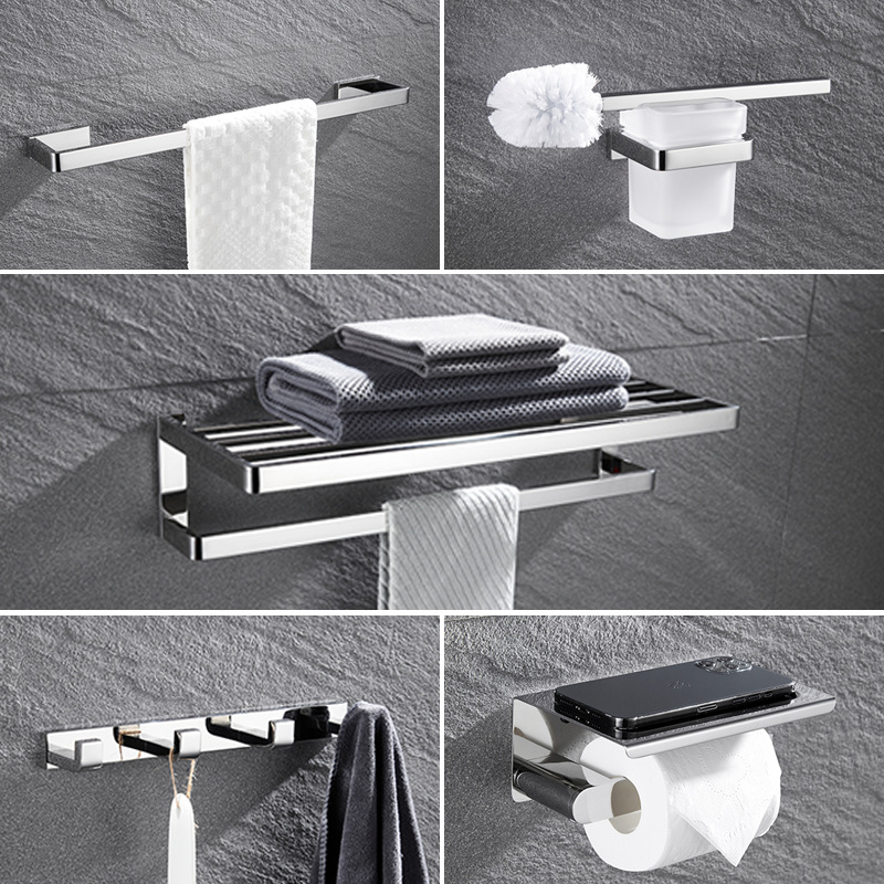Fali törölközőtartó, 304 rozsdamentes acél, tükrös felület, két darabos készlet a fürdőszobához