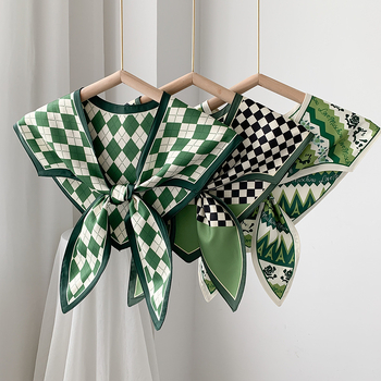 Γυναικείο φουλάρι από συνθετικό μετάξι, γεωμετρικό μοτίβο, απλή ύφανση, διακοσμητικό αξεσουάρ, ιαπωνο-κορεάτικο στυλ