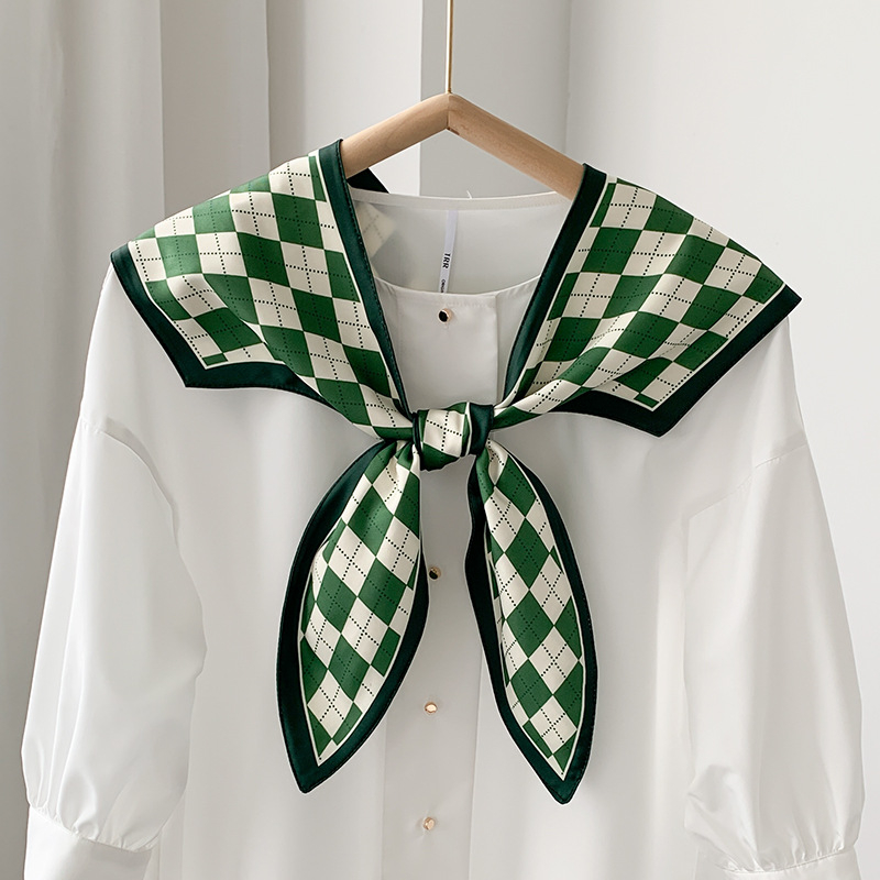 Γυναικείο φουλάρι από συνθετικό μετάξι, γεωμετρικό μοτίβο, απλή ύφανση, διακοσμητικό αξεσουάρ, ιαπωνο-κορεάτικο στυλ