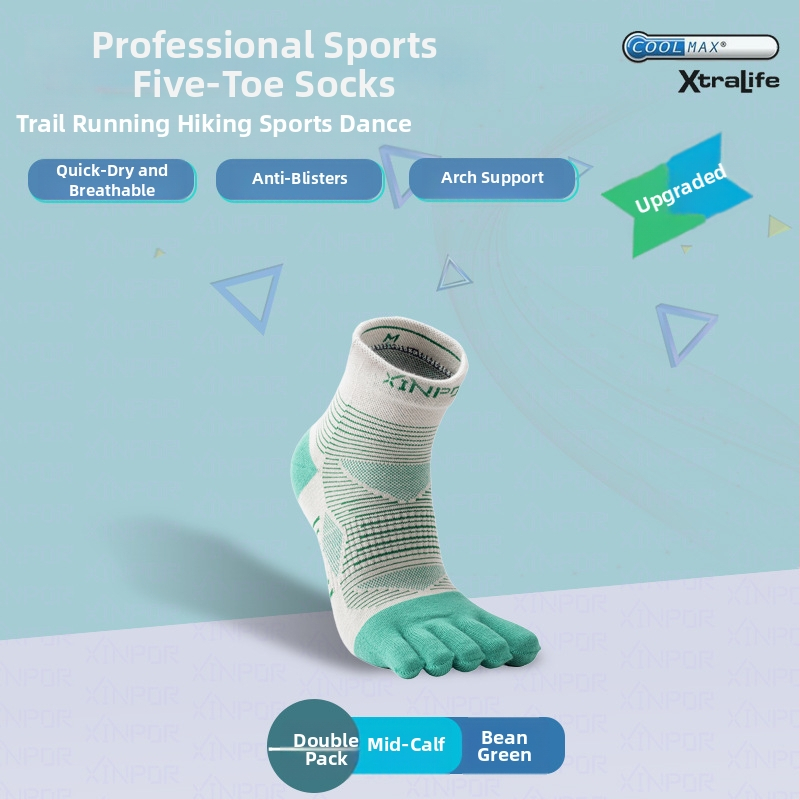 XINPOR петопръстни чорапи за бягане и планински преходи – Coolmax, разделени пръсти, бързо съхнене, против триене
