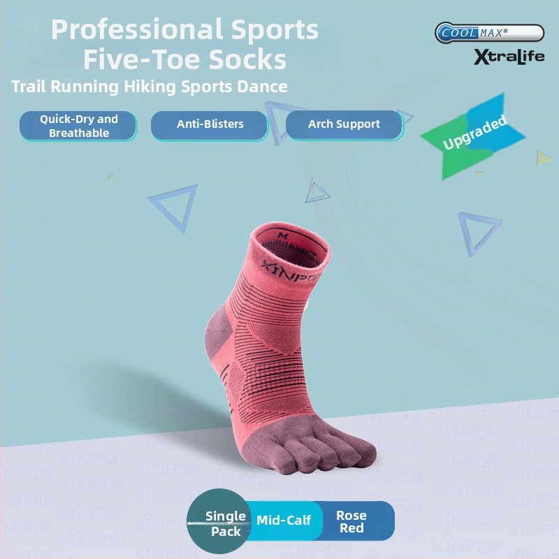 XINPOR петопръстни чорапи за бягане и планински преходи – Coolmax, разделени пръсти, бързо съхнене, против триене