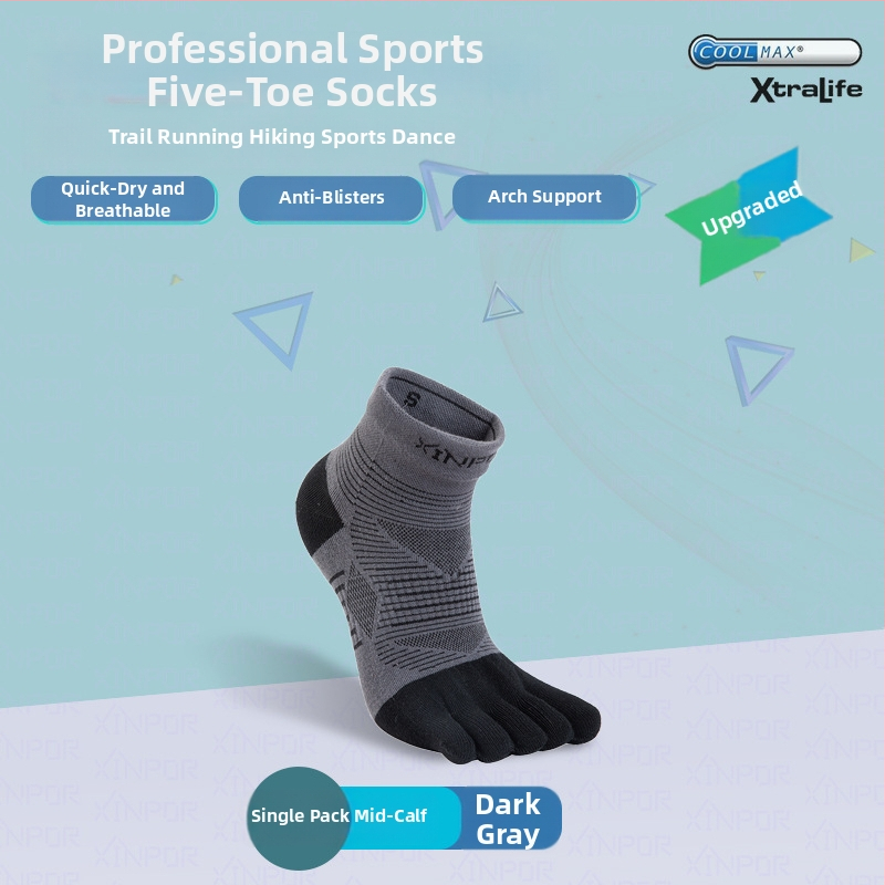 XINPOR петопръстни чорапи за бягане и планински преходи – Coolmax, разделени пръсти, бързо съхнене, против триене