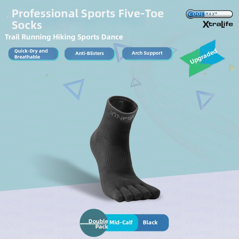 XINPOR петопръстни чорапи за бягане и планински преходи – Coolmax, разделени пръсти, бързо съхнене, против триене