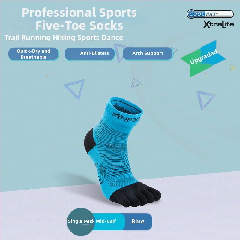 XINPOR петопръстни чорапи за бягане и планински преходи – Coolmax, разделени пръсти, бързо съхнене, против триене