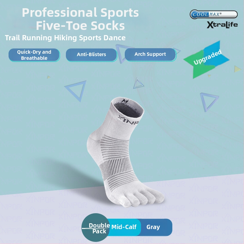 XINPOR петопръстни чорапи за бягане и планински преходи – Coolmax, разделени пръсти, бързо съхнене, против триене