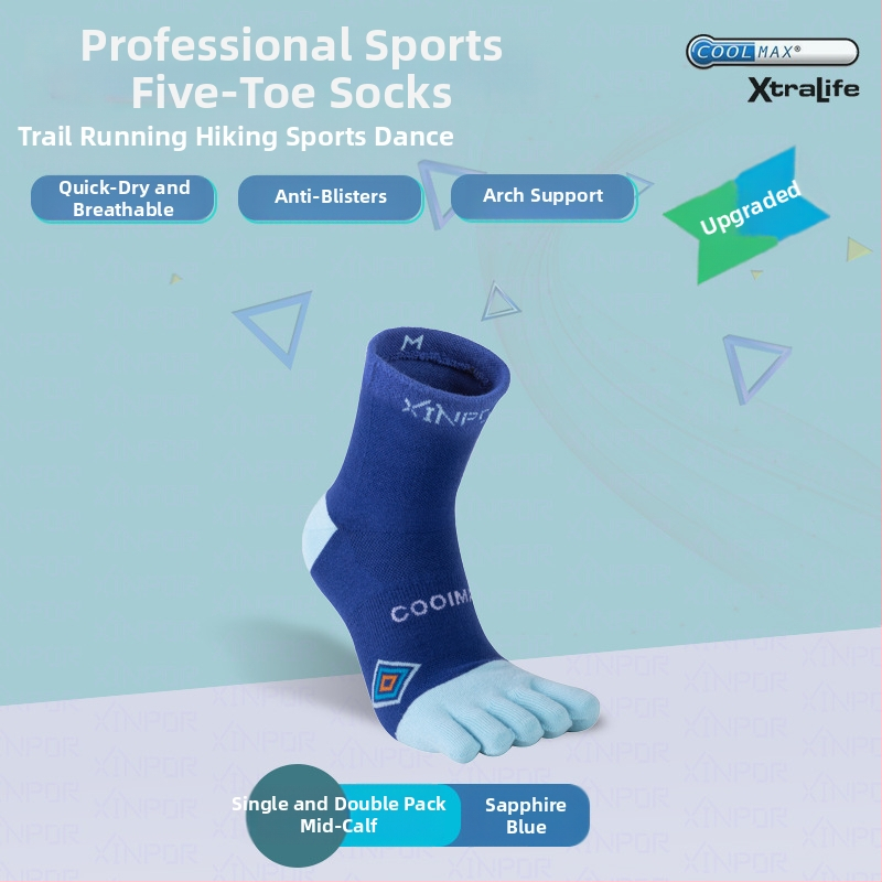 XINPOR петопръстни чорапи за бягане и планински преходи – Coolmax, разделени пръсти, бързо съхнене, против триене
