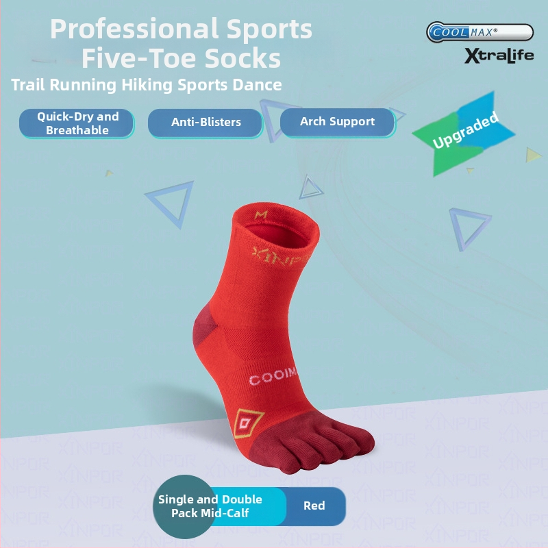 XINPOR петопръстни чорапи за бягане и планински преходи – Coolmax, разделени пръсти, бързо съхнене, против триене
