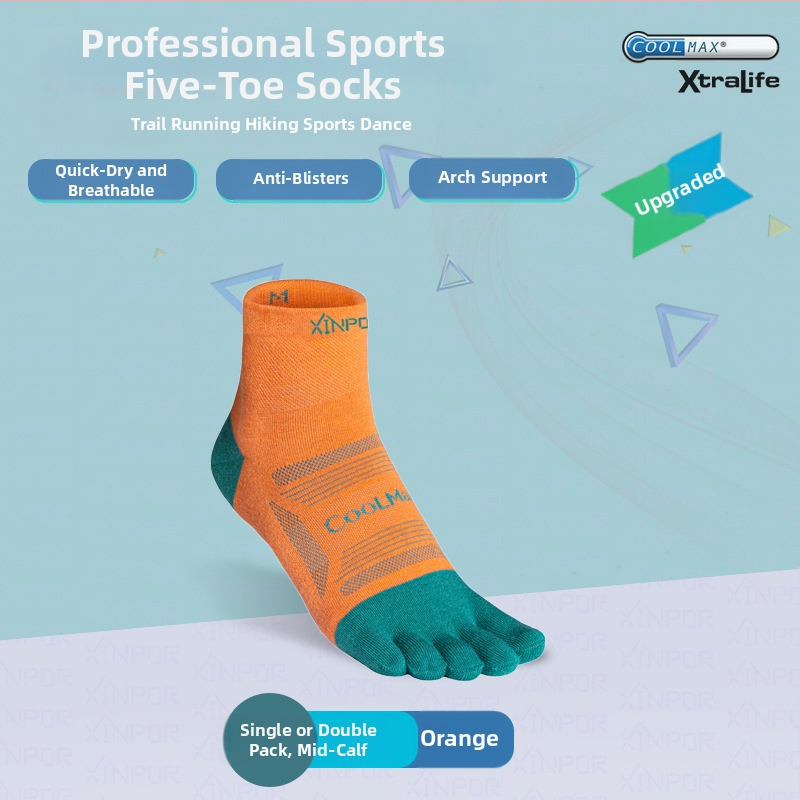 XINPOR петопръстни чорапи за бягане и планински преходи – Coolmax, разделени пръсти, бързо съхнене, против триене