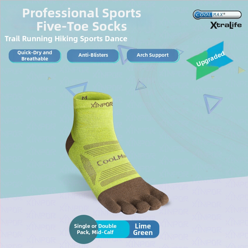 XINPOR петопръстни чорапи за бягане и планински преходи – Coolmax, разделени пръсти, бързо съхнене, против триене