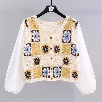 Βαμβακερή ζακέτα με κεντημένο φλοραλ μοτίβο, V-λαιμό, μανίκια φανάκι, σύντομο μήκος