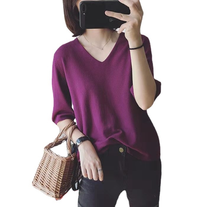 Pulover od viskoze, širokog kroja, okrugli izrez, 3/4 rukave