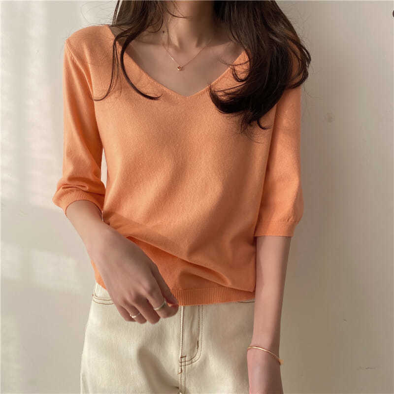 Pulover od viskoze, širokog kroja, okrugli izrez, 3/4 rukave