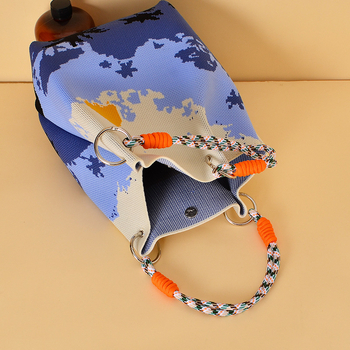 Πλεκτή τσάντα κουβά με μαγνητικό κούμπωμα, χωρίς επένδυση, ανοιχτή τσέπη