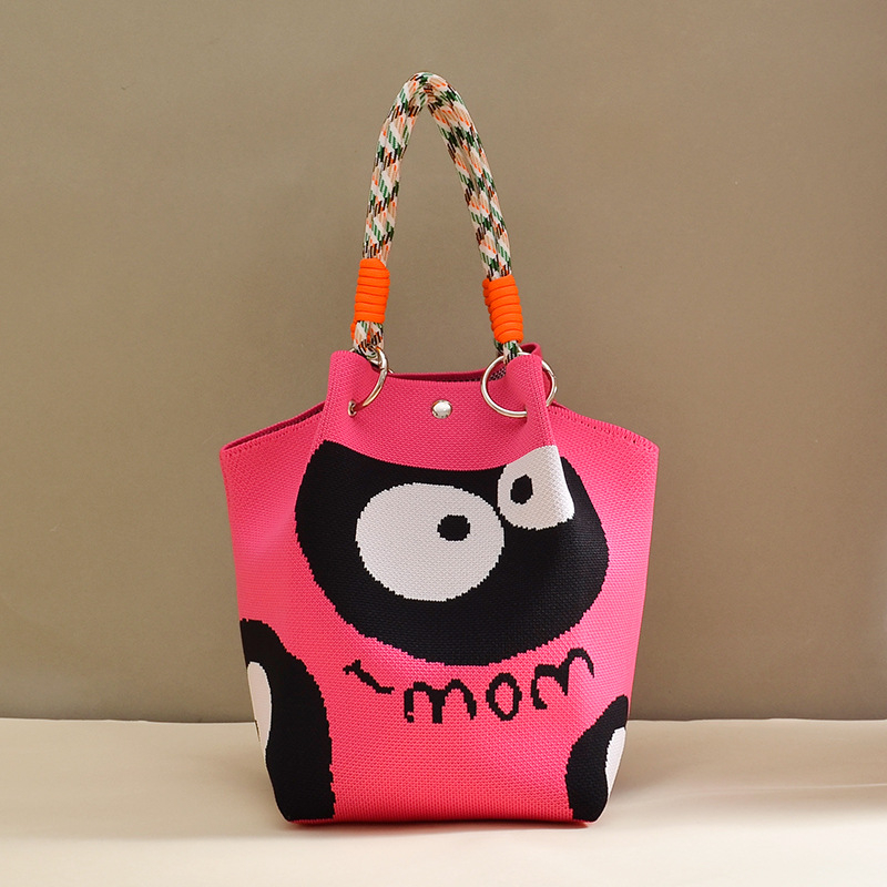 Πλεκτή τσάντα κουβά με μαγνητικό κούμπωμα, χωρίς επένδυση, ανοιχτή τσέπη